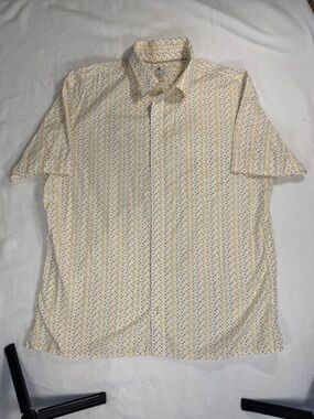 Banana Republic XL Geometric Print Button Up Shirt Yellow Grey Cotton